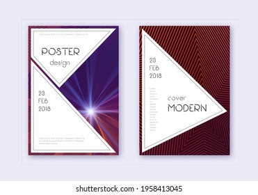 Stylish cover design template set. Violet abstract lines on dark background. Fascinating cover design. Positive catalog, poster, book template etc.