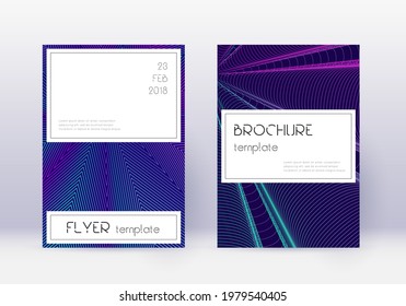 Stylish cover design template set. Neon abstract lines on dark blue background. Fetching cover design. Dazzling catalog, poster, book template etc.