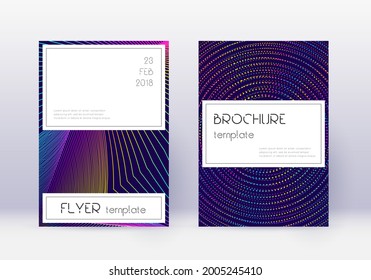 Stylish cover design template set. Rainbow abstract lines on dark blue background. Fetching cover design. Popular catalog, poster, book template etc.