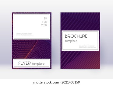 Conjunto de plantillas de diseño de portada elegante. Líneas abstractas violetas sobre fondo oscuro. Diseño de cubierta irregular. Catálogo, afiche, plantilla de libro, etc.