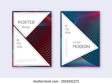 Stylish cover design template set. Red white blue abstract lines on dark background. Fascinating cover design. Exceptional catalog, poster, book template etc.