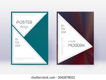 Stylish cover design template set. Red abstract lines on white blue background. Fascinating cover design. Captivating catalog, poster, book template etc.