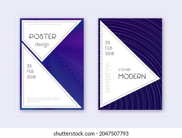Stylish cover design template set. Neon abstract lines on dark blue background. Fancy cover design. Resplendent catalog, poster, book template etc.