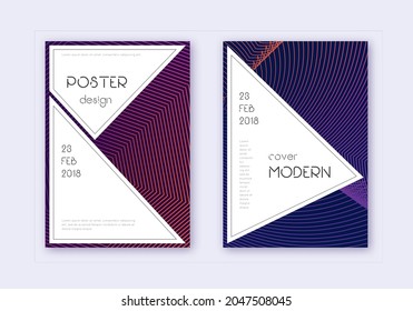 Stylish cover design template set. Violet abstract lines on dark background. Fascinating cover design. Impressive catalog, poster, book template etc.