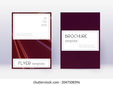 Stylish cover design template set. Orange abstract lines on wine red background. Fetching cover design. Gorgeous catalog, poster, book template etc.