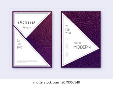 Stylish cover design template set. Violet abstract lines on dark background. Fascinating cover design. Overwhelming catalog, poster, book template etc.