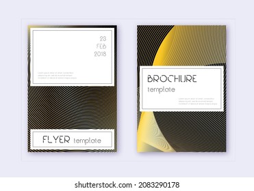 Stylish cover design template set. Gold abstract lines on black background. Fascinating cover design. Stunning catalog, poster, book template etc.