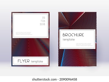 Stylish cover design template set. Red abstract lines on white blue background. Fine cover design. Ideal catalog, poster, book template etc.