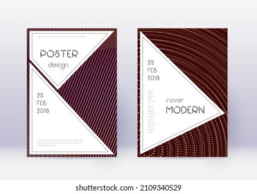 Stylish cover design template set. Gold abstract lines on maroon background. Fair cover design. Ravishing catalog, poster, book template etc.