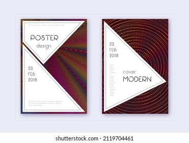 Stylish cover design template set. Rainbow abstract lines on wine red background. Fascinating cover design. Admirable catalog, poster, book template etc.