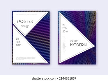 Stylish cover design template set. Rainbow abstract lines on dark blue background. Fantastic cover design. Favorable catalog, poster, book template etc.