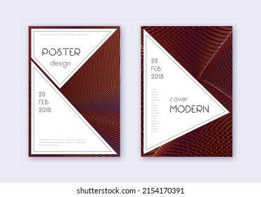 Stylish cover design template set. Orange abstract lines on wine red background. Fancy cover design. Worthy catalog, poster, book template etc.