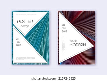 Stylish cover design template set. Red white blue abstract lines on dark background. Fascinating cover design. Fair catalog, poster, book template etc.