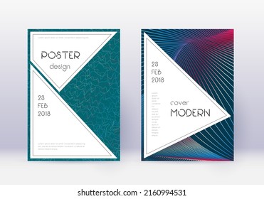 Stylish cover design template set. Red abstract lines on white blue background. Fascinating cover design. Classy catalog, poster, book template etc.