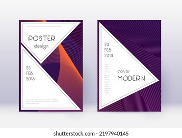 Stylish cover design template set. Violet abstract lines on dark background. Fascinating cover design. Lovely catalog, poster, book template etc.