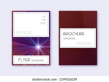 Conjunto de plantillas de diseño de portada elegante. Líneas abstractas violetas sobre fondo oscuro. Diseño de cubierta irregular. Catálogo curioso, afiche, plantilla de libro, etc.