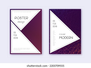 Stylish cover design template set. Violet abstract lines on dark background. Fascinating cover design. Fine catalog, poster, book template etc.