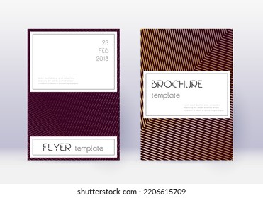 Stylish cover design template set. Gold abstract lines on maroon background. Favorable cover design. Classic catalog, poster, book template etc.