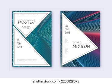 Stylish cover design template set. Red white blue abstract lines on dark background. Fascinating cover design. Creative catalog, poster, book template etc.