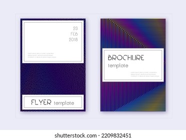 Stylish cover design template set. Rainbow abstract lines on dark blue background. Fetching cover design. Worthy catalog, poster, book template etc.