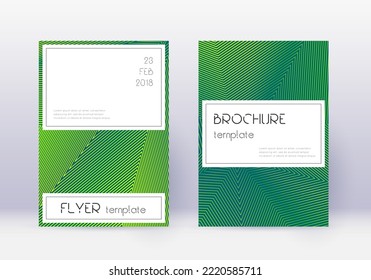 Stylish cover design template set. Green abstract lines on dark background. Favorable cover design. Marvelous catalog, poster, book template etc.