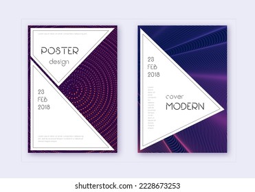 Stylish cover design template set. Violet abstract lines on dark background. Fascinating cover design. Quaint catalog, poster, book template etc.