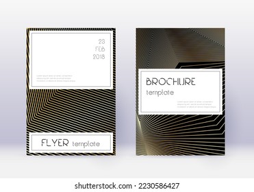 Stylish cover design template set. Gold abstract lines on black background. Fascinating cover design. Splendid catalog, poster, book template etc.