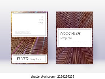 Conjunto de plantillas de diseño de portada elegante. Líneas abstractas de oro sobre fondo marrón. Diseño de portada favorable. Catálogo, afiche, plantilla de libro, etc. de buen aspecto.