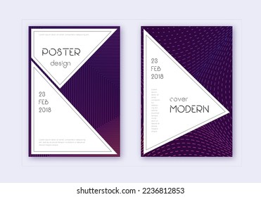 Stylish cover design template set. Violet abstract lines on dark background. Fascinating cover design. Marvelous catalog, poster, book template etc.