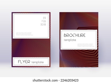 Stylish cover design template set. Orange abstract lines on wine red background. Fetching cover design. Magnetic catalog, poster, book template etc.