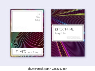 Stylish cover design template set. Rainbow abstract lines on wine red background. Fine cover design. Delicate catalog, poster, book template etc.