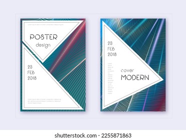 Stylish cover design template set. Red white blue abstract lines on dark background. Fascinating cover design. Excellent catalog, poster, book template etc.