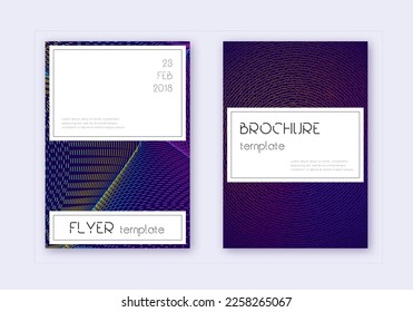 Stylish cover design template set. Rainbow abstract lines on dark blue background. Fetching cover design. Symmetrical catalog, poster, book template etc.