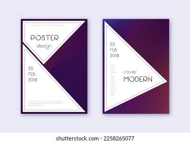 Stylish cover design template set. Violet abstract lines on dark background. Fascinating cover design. Noteworthy catalog, poster, book template etc.