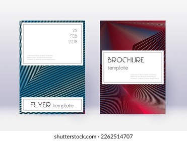 Stylish cover design template set. Red abstract lines on white blue background. Fine cover design. Juicy catalog, poster, book template etc.