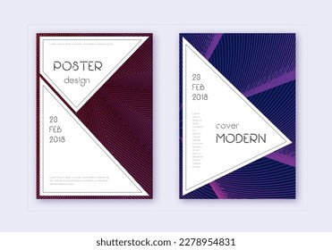 Stylish cover design template set. Violet abstract lines on dark background. Fascinating cover design. Lively catalog, poster, book template etc.