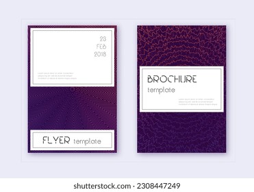 Stylish cover design template set. Violet abstract lines on dark background. Flawless cover design. Charming catalog, poster, book template etc.
