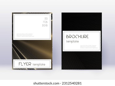 Stylish cover design template set. Gold abstract lines on black background. Favorable cover design. Awesome catalog, poster, book template etc.