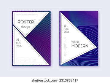 Stylish cover design template set. Neon abstract lines on dark blue background. Fancy cover design. Great catalog, poster, book template etc.