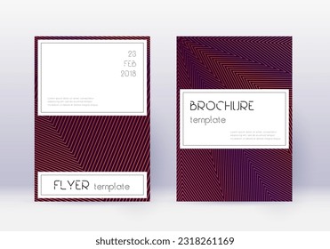 Stylish cover design template set. Orange abstract lines on wine red background. Fetching cover design. Memorable catalog, poster, book template etc.