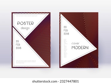 Stylish cover design template set. Orange abstract lines on wine red background. Fantastic cover design. Bold catalog, poster, book template etc.