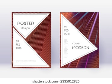 Stylish cover design template set. Orange abstract lines on wine red background. Fantastic cover design. Amazing catalog, poster, book template etc.