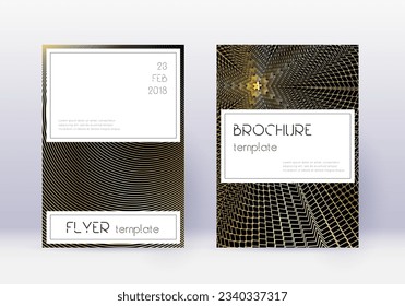 Stylish cover design template set. Gold abstract lines on black background. Fascinating cover design. Terrific catalog, poster, book template etc.