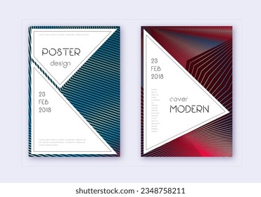 Stylish cover design template set. Red white blue abstract lines on dark background. Fascinating cover design. Elegant catalog, poster, book template etc.