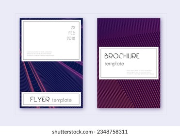 Stylish cover design template set. Violet abstract lines on dark background. Flawless cover design. Admirable catalog, poster, book template etc.