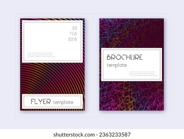 Stylish cover design template set. Rainbow abstract lines on wine red background. Fine cover design. Fetching catalog, poster, book template etc.