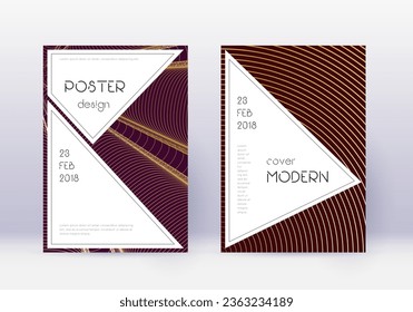 Conjunto de plantillas de diseño de portada elegante. Líneas abstractas de oro sobre fondo marrón. Diseño de portada de diseño. Divertido catálogo, afiche, plantilla de libro, etc.