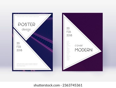 Stylish cover design template set. Violet abstract lines on dark background. Fascinating cover design. Optimal catalog, poster, book template etc.