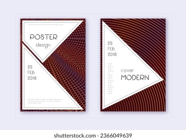 Stylish cover design template set. Orange abstract lines on wine red background. Fantastic cover design. Alive catalog, poster, book template etc.