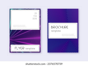 Stilvolles Cover Design Template Set. Neon abstrakte Linien auf dunkelblauem Hintergrund. Cover Design holen. Wunderbarer Katalog, Poster, Buchvorlage etc.